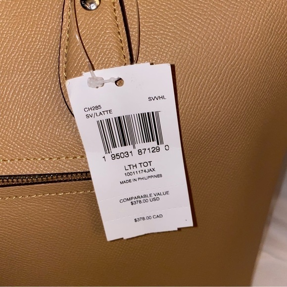 Coach Leather Tote Brand New/w Tags 15” Top Zipper Leather Bag in Latte Color - Picture 5 of 16